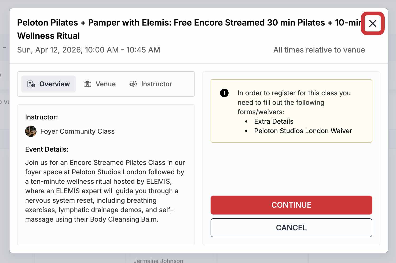 Peloton Studios London Elemis Registration