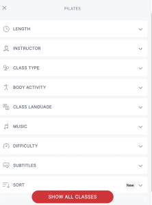 Peloton Pilates Filter List