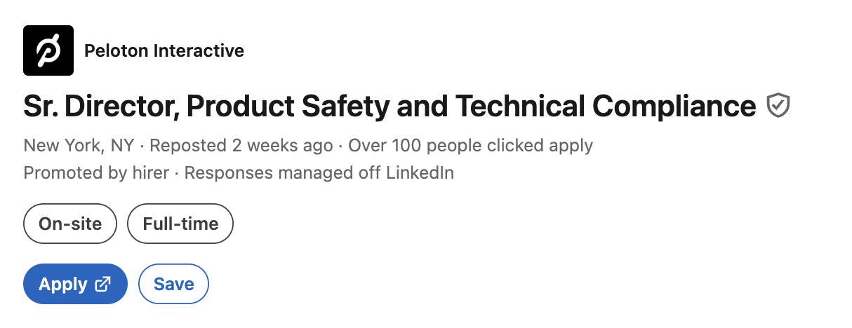 Peloton safety position LinkedIn post
