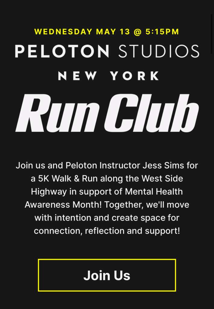 Peloton Run Club - shows info and link to sign up