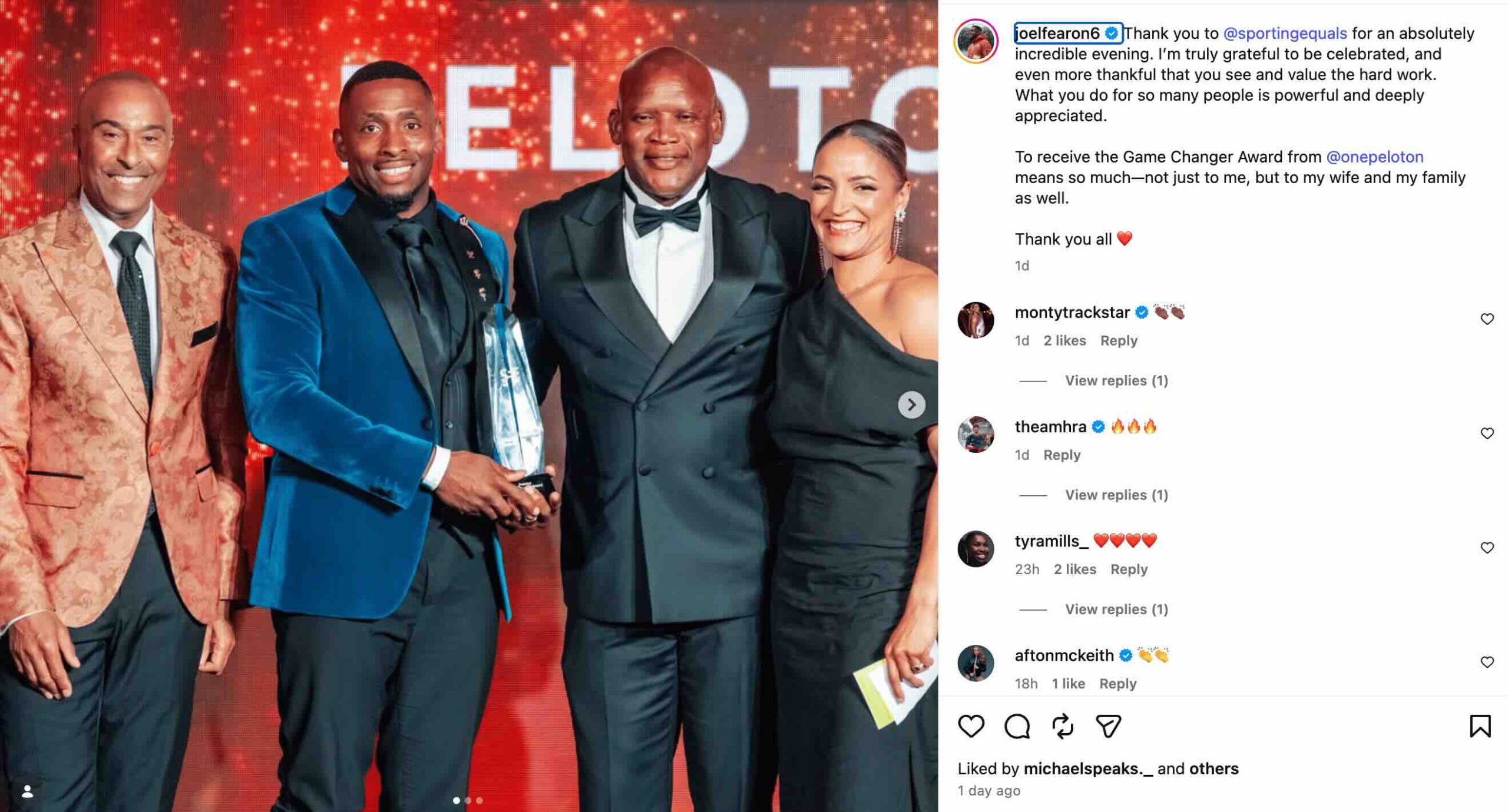 Sporting Equals 2026 - Joel Fearon wins award from Peloton