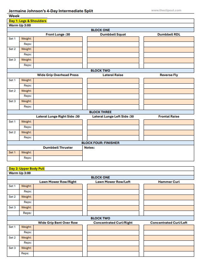 jermaine johnson 4 day intermediate split tracker