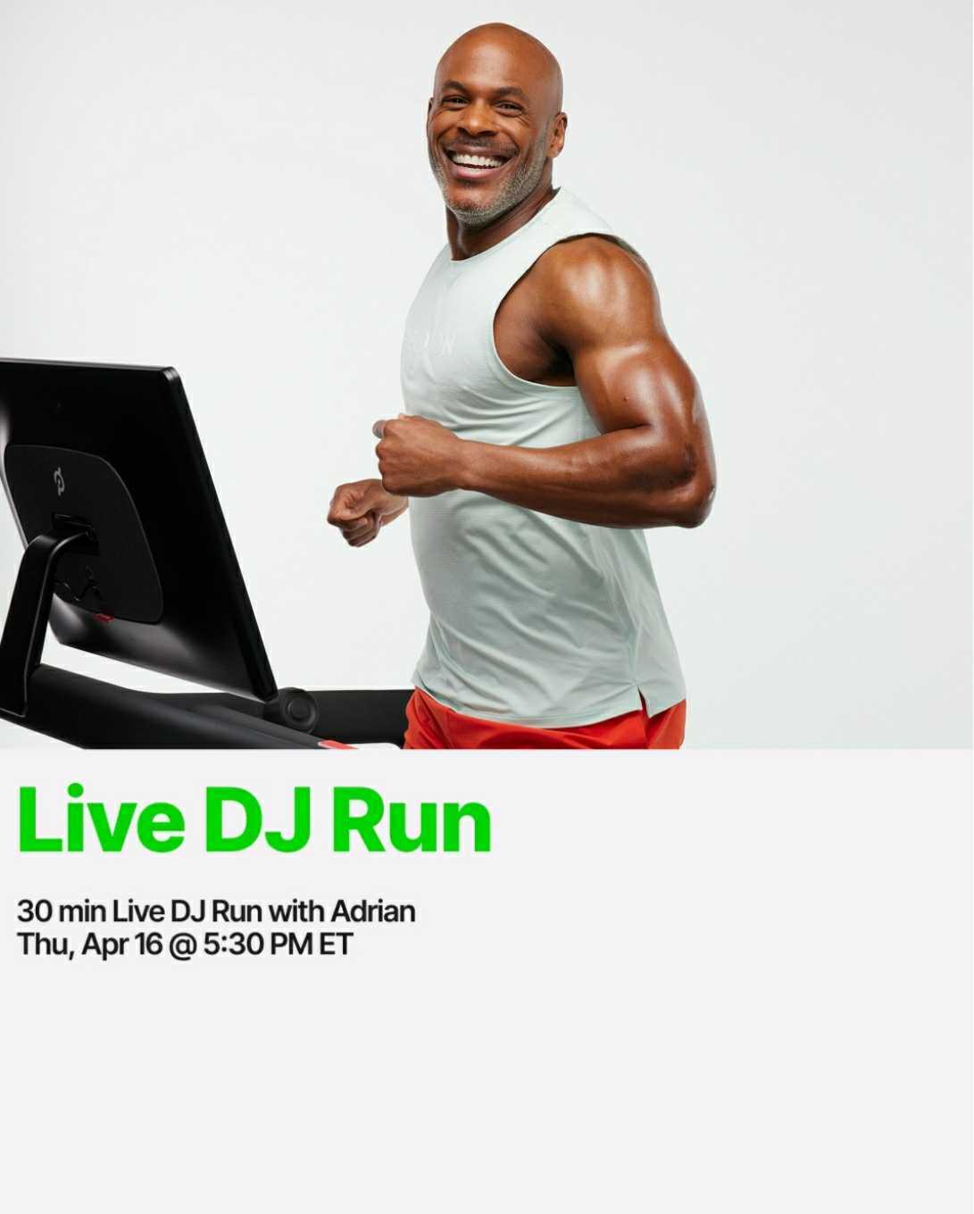 live dj run with adrian williams 30 min Live DJ Run with Adrian Williams Thursday, April 16 at 5:30 PM ET 