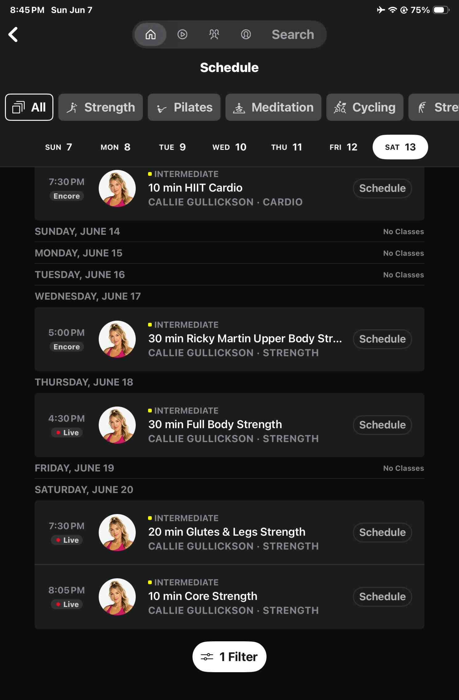Callie Gullickson return classes