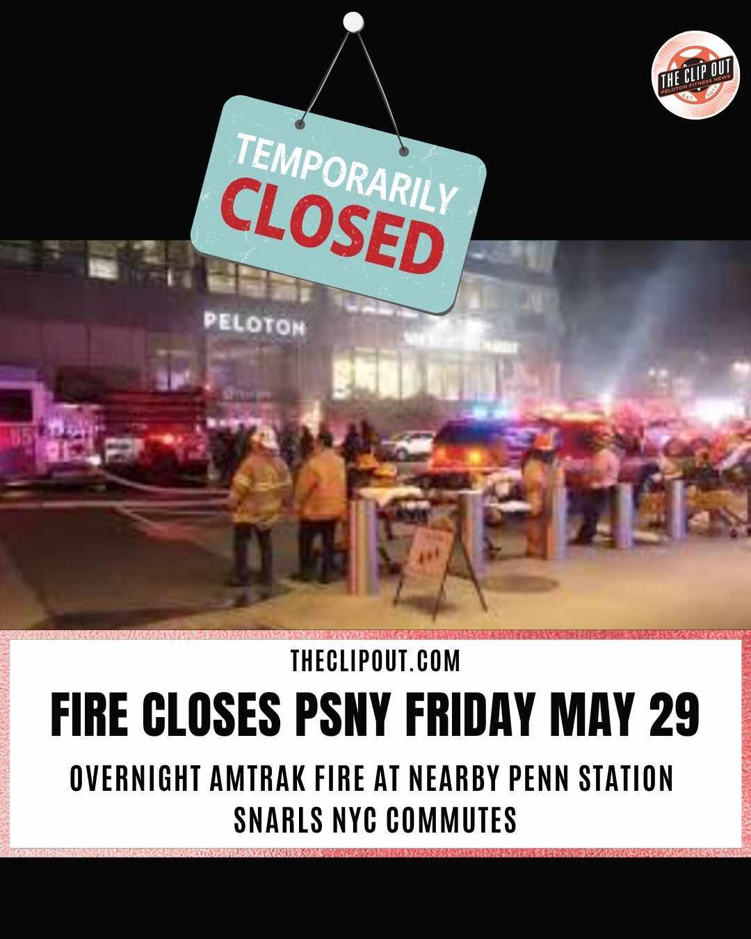 Peloton Studio New York schedule showing live classes canceled on May 29 following a nearby fire