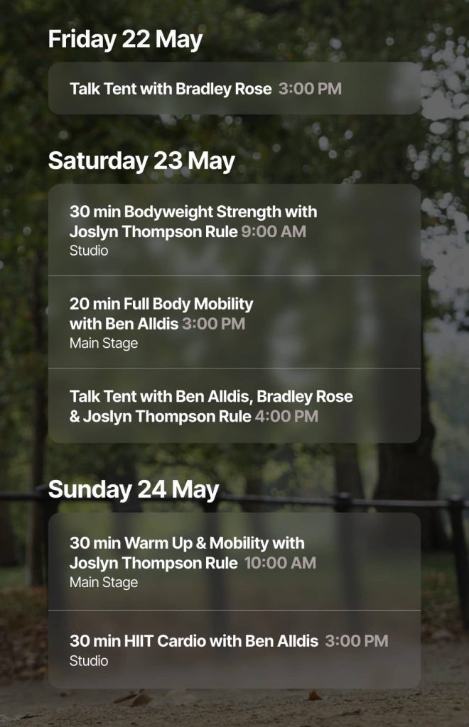 The Big Retreat Festival - schedule of events with peloton instructors