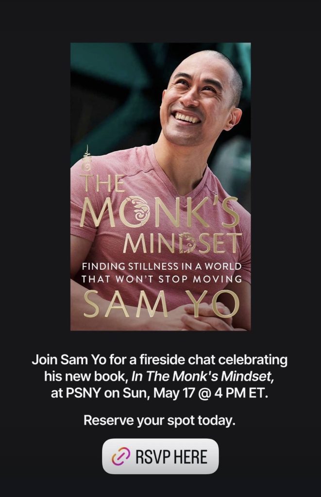 Sam Yo The Monk's Mindset at Peloton link to RSVP