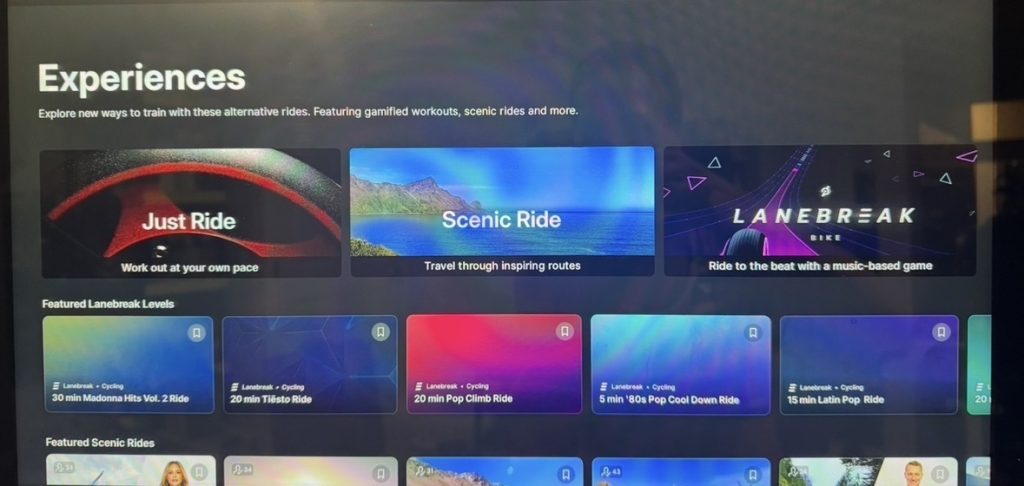 Peloton Entertainment and Scenic - screen from bike and tread