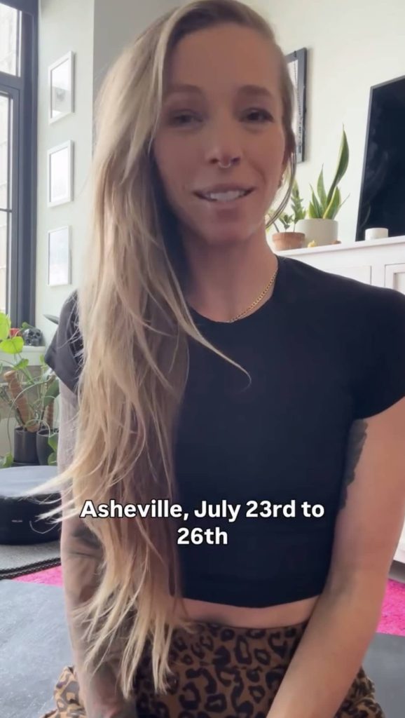 Kirra Michel teaching yoga at Love Shine Play Festival in Asheville North Carolina