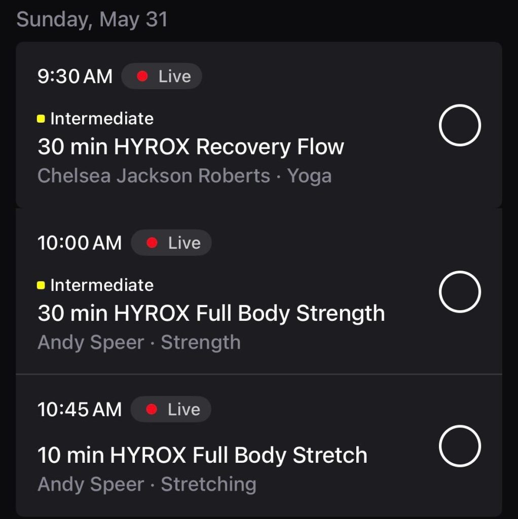 Peloton HYROX Yoga, strength and stretching classes