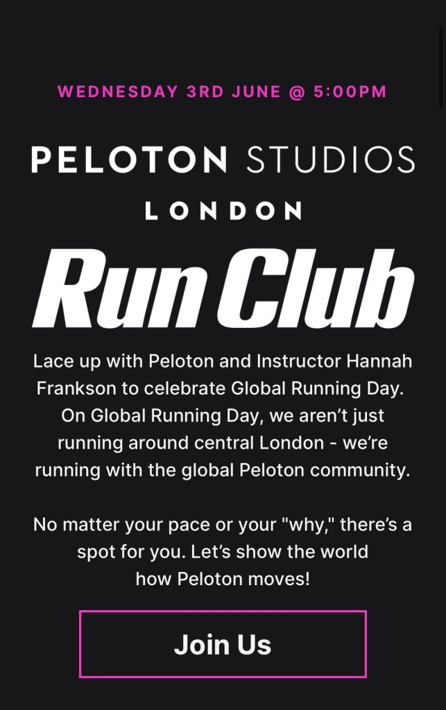 Peloton Studios London Global Running Day Run Club