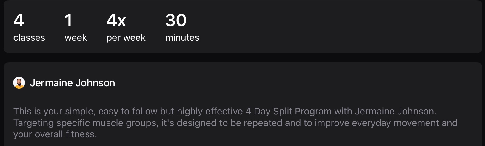 Jermaine Johnson 4 Day Split Program summary