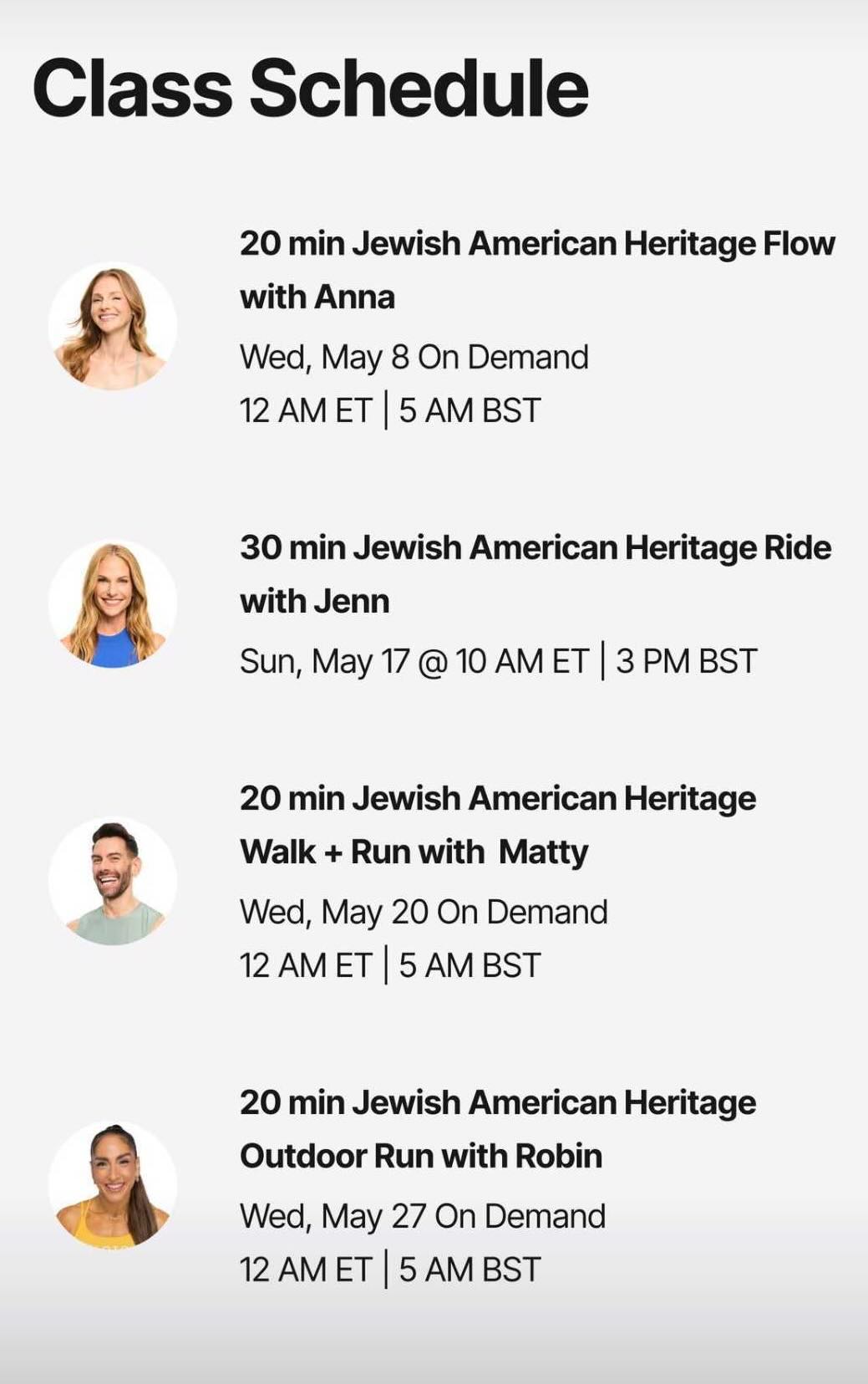 Jewish American Heritage Month classes 2026