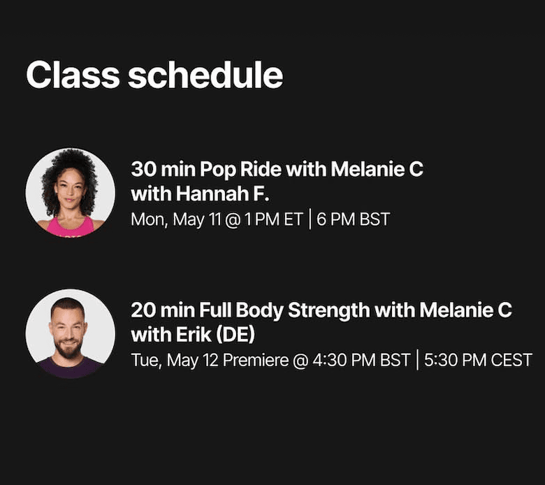 Mel C Peloton Classes IG story 2