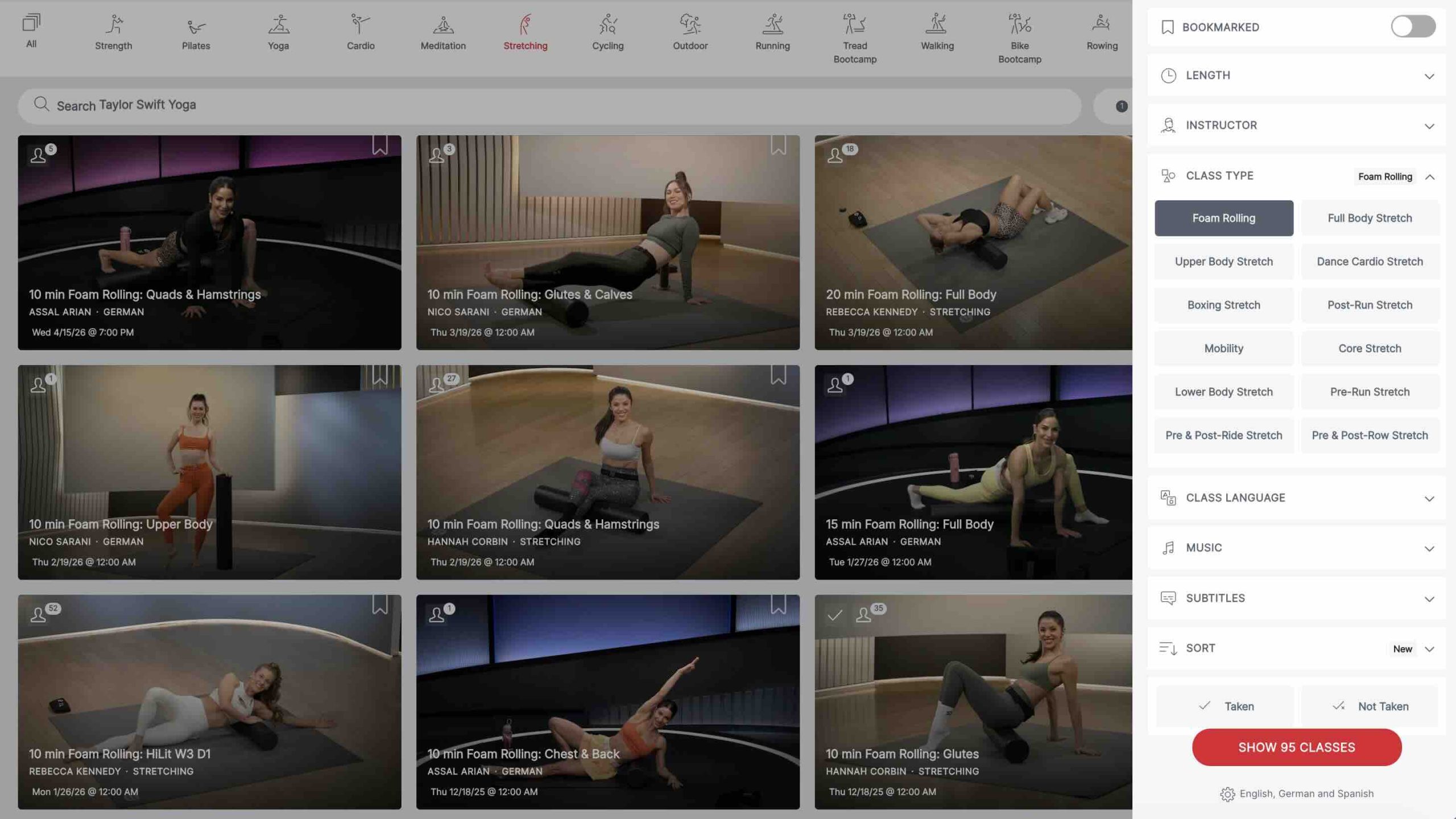 Peloton Foam Rolling classes - how to find them