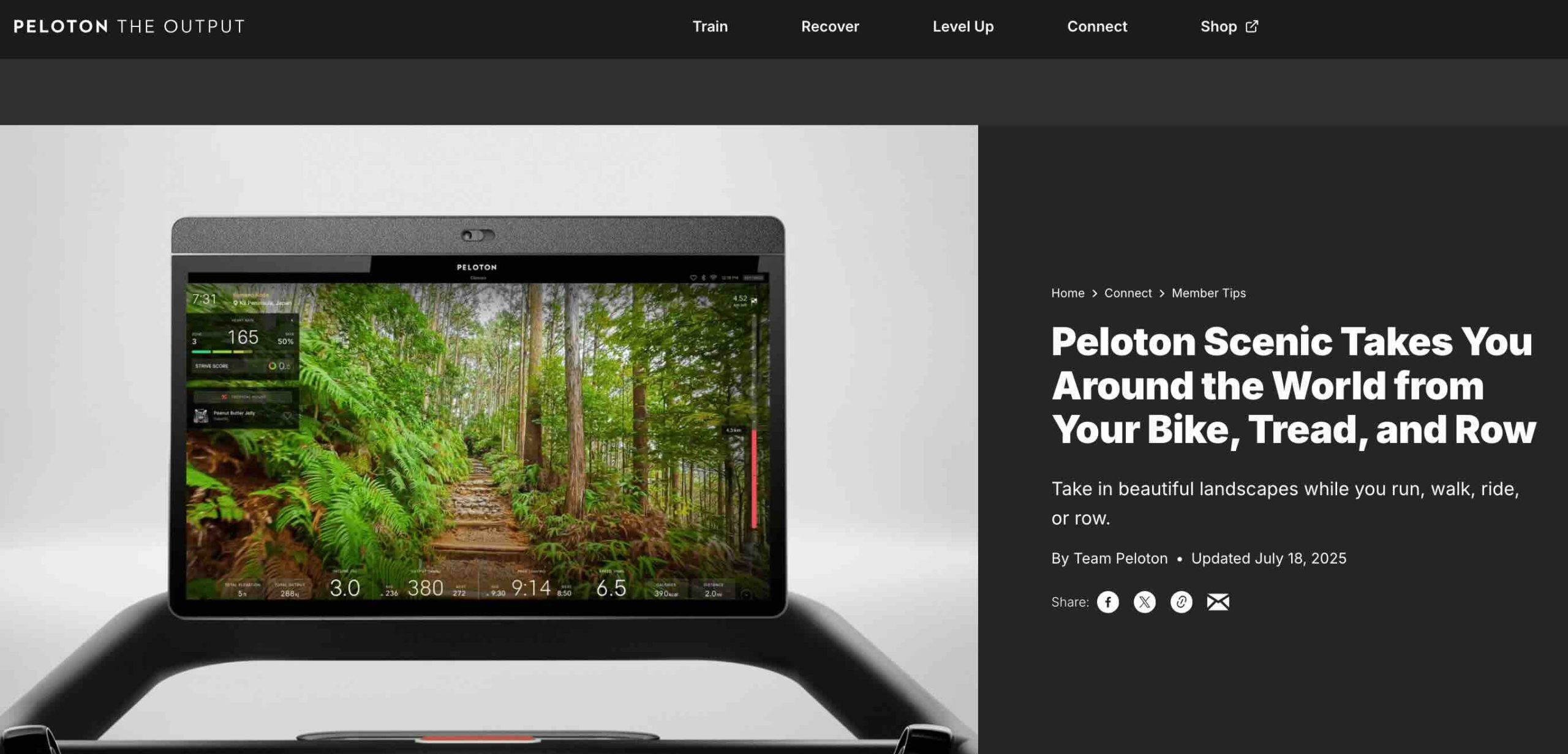 Peloton Scenic Content blog page