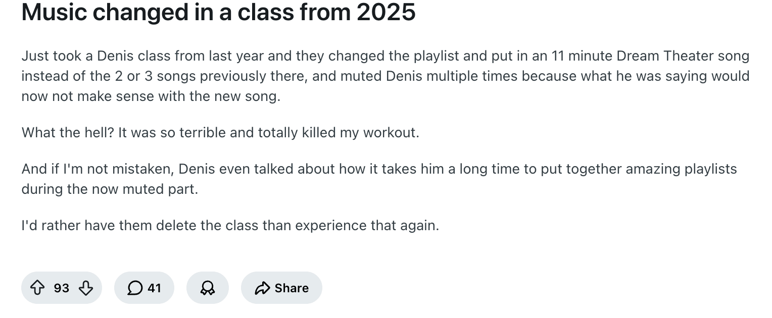Peloton music changes Reddit screenshot