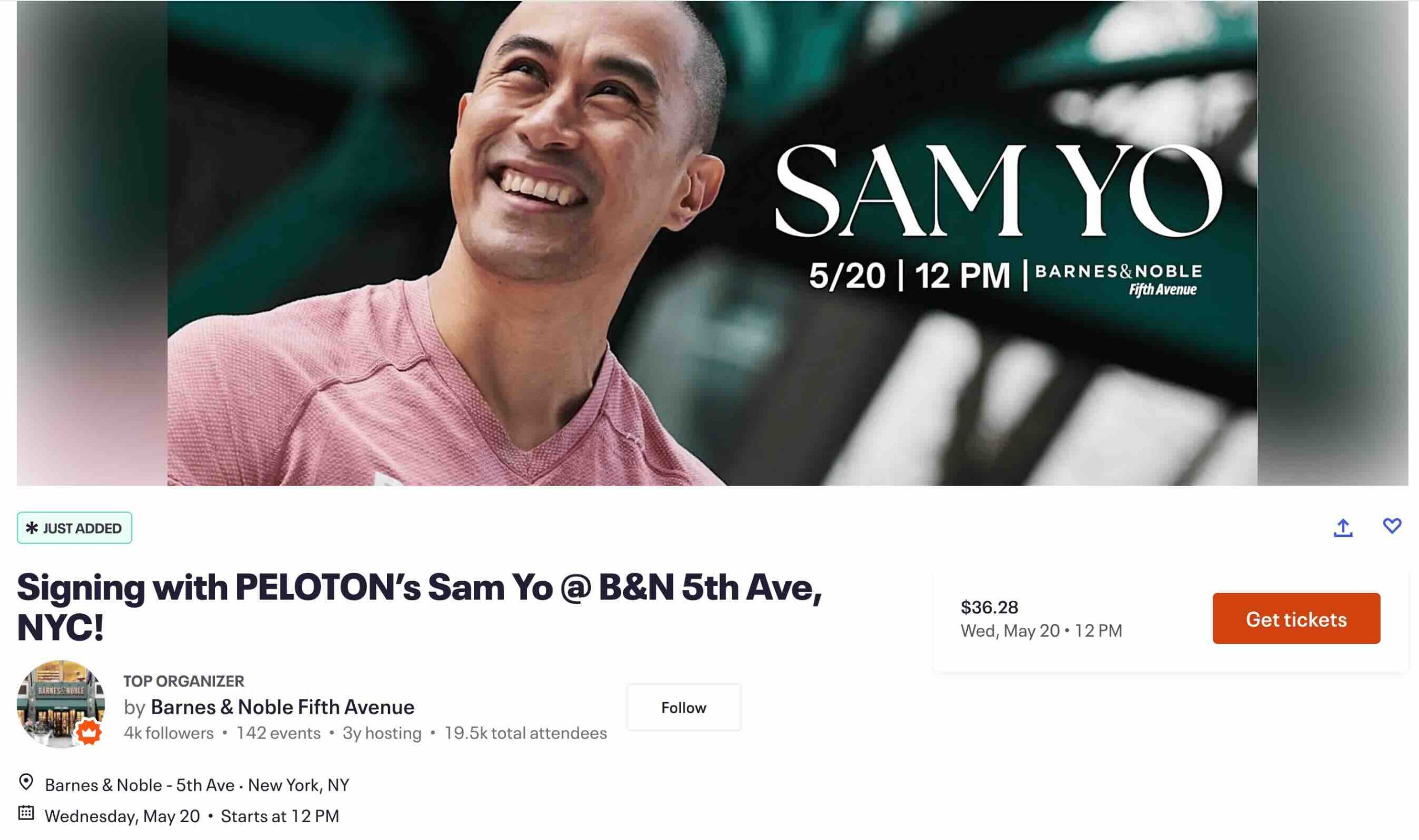 Peloton instructor Sam Yo at Barnes Noble Fifth Avenue NYC book signing for The Monks Mindset
