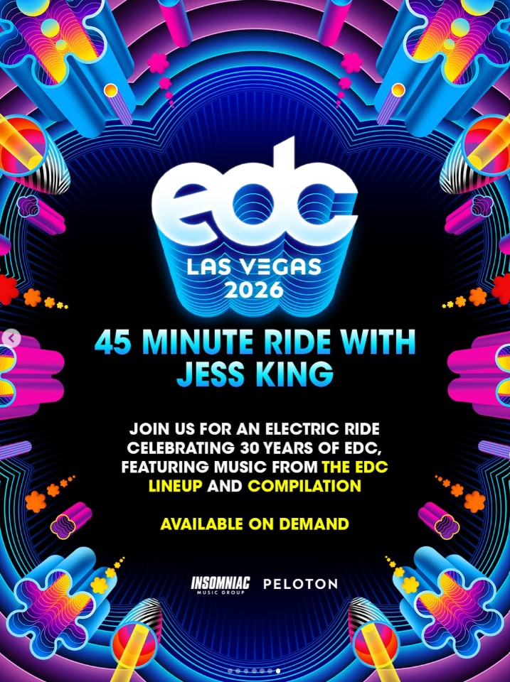 jess king edc las vegas celebrating electric daisy carnival 30th anniversary 45 minute ride now available on demand on Peloton