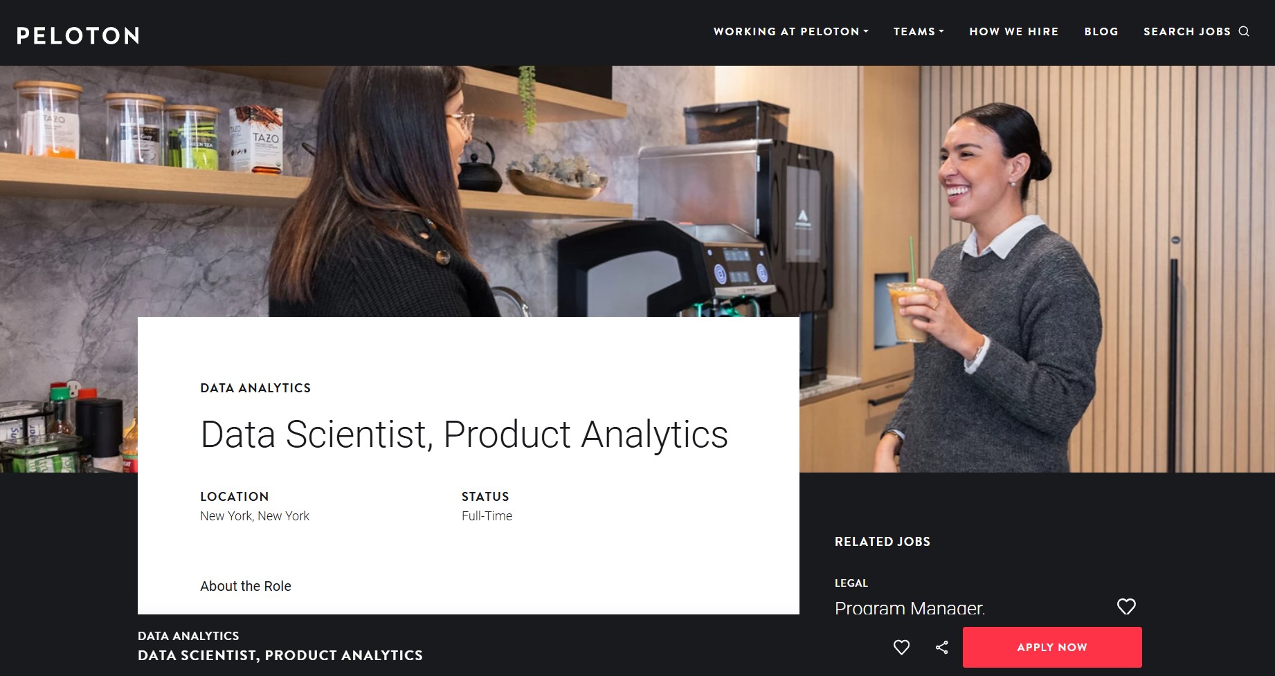 Peloton data scientist job posting on the Peloton careers website