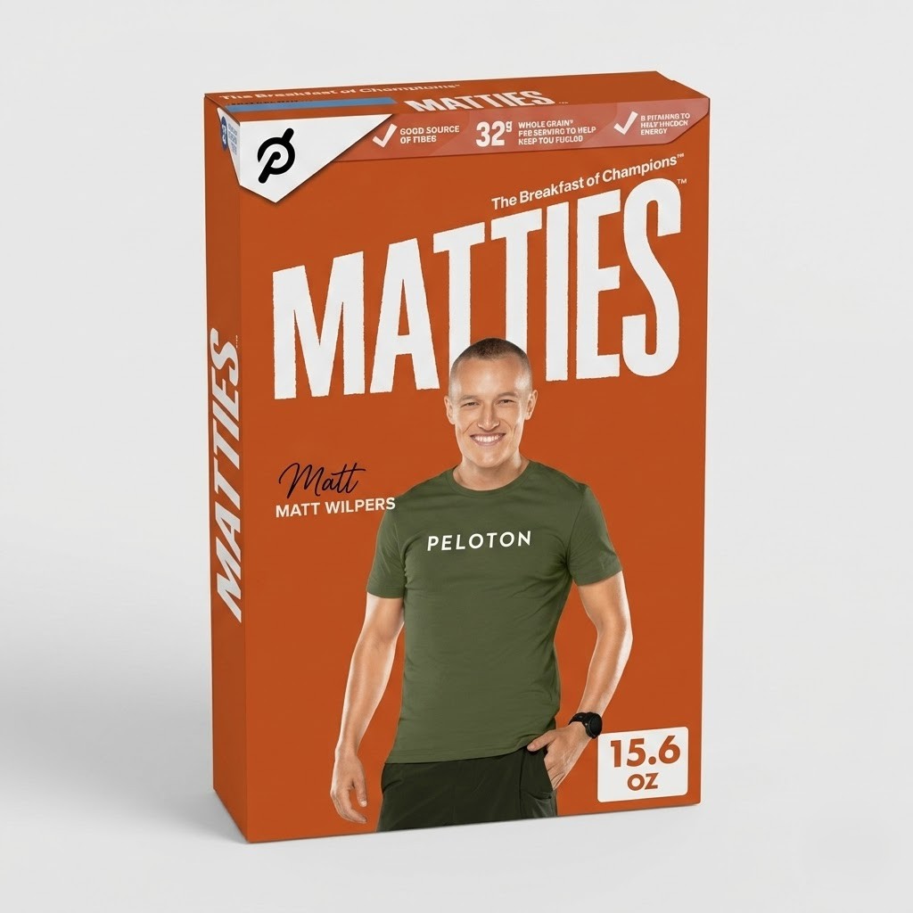 peloton instructor superlatives 2026 matt wilpers on a made up cereal box