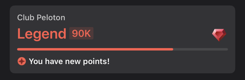 Club Peloton points recalculation shown in the Peloton app with updated Legend status tier display