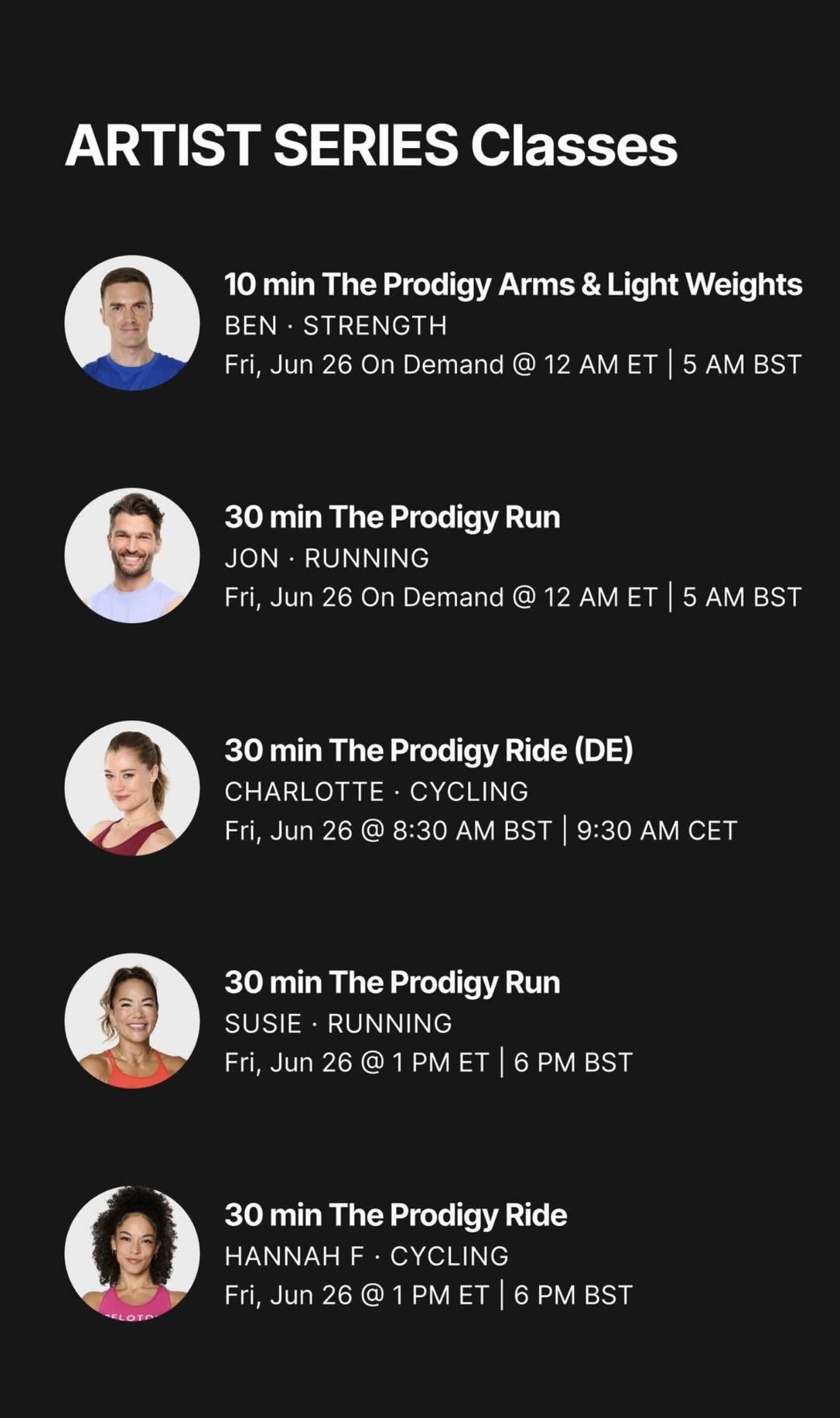 The Prodigy Artist Series Schedule