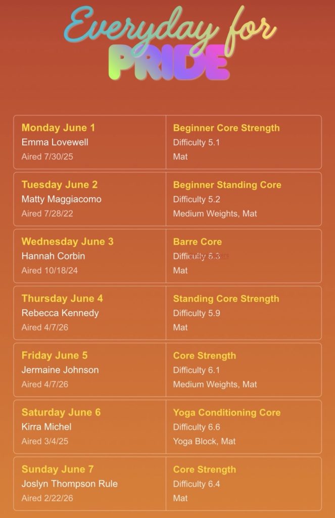 Matty Maggiacomo announces June Pride core classes for Peloton, a 30-day daily 10-minute core series for Pride Month