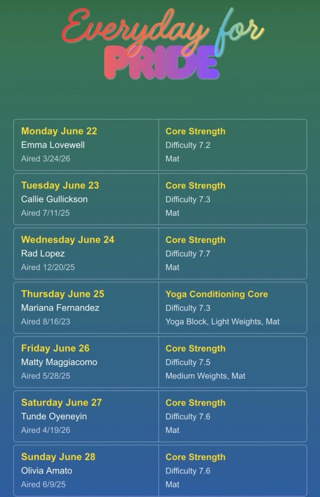 Matty Maggiacomo announces June Pride core classes for Peloton, a 30-day daily 10-minute core series for Pride Month