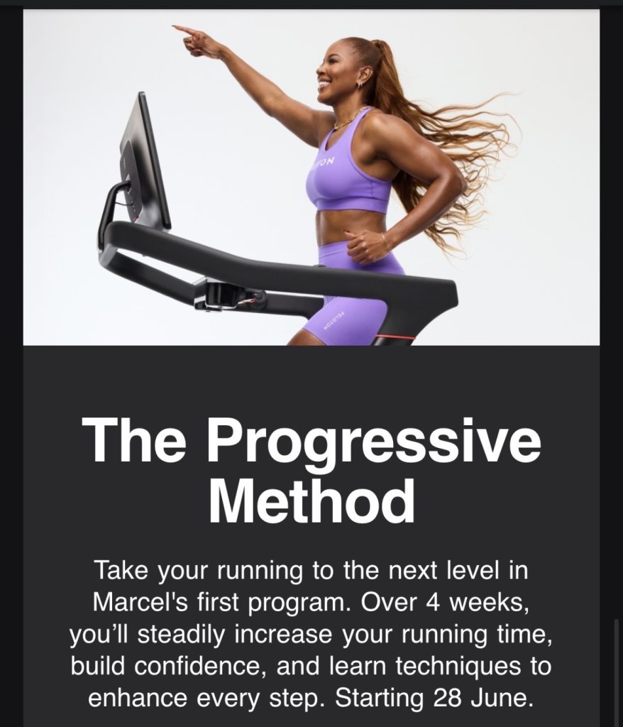 Marcel Dinkins on the Peloton Tread promoting her first solo Peloton running program The Progressive Method launching June 28