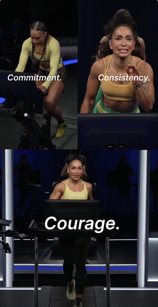Robin Arzon Peloton Instagram post showing commitment consistency and courage from Robin's Yellow Challenge