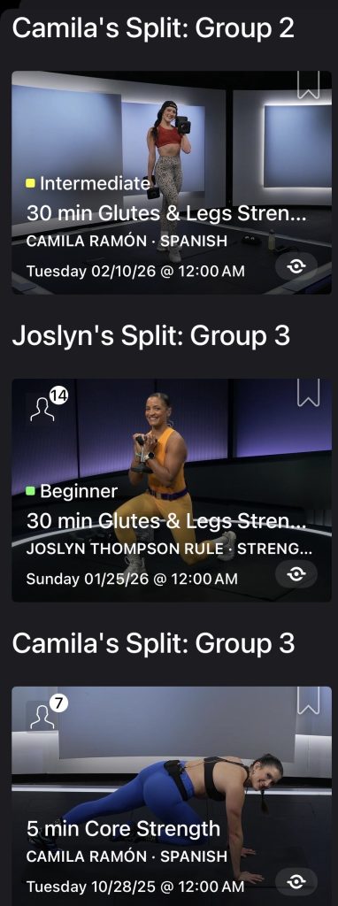 Peloton Split Replays showing Joslyn Thompson Rule and Camila Ramón additional split groups