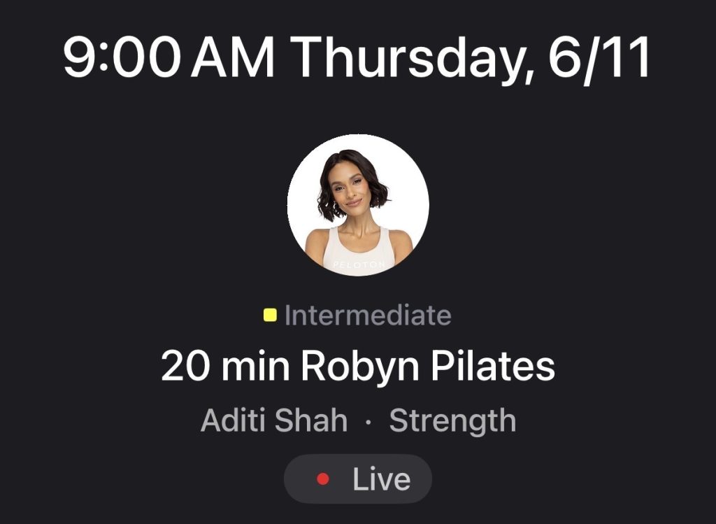 Robyn Artist Series Peloton class lineup for June 11 featuring Greta Dopp, Emma Lovewell, Rebecca Kennedy, Alex Karwoski, Mila Lazar, and Aditi Shah