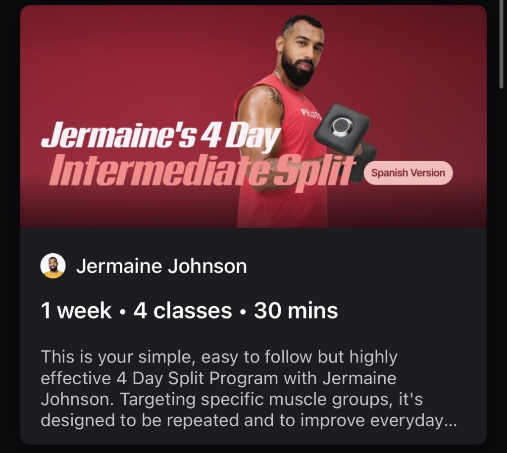 Jermaine Johnson holding weights promoting his Peloton multilingual programs now available in German and Spanish