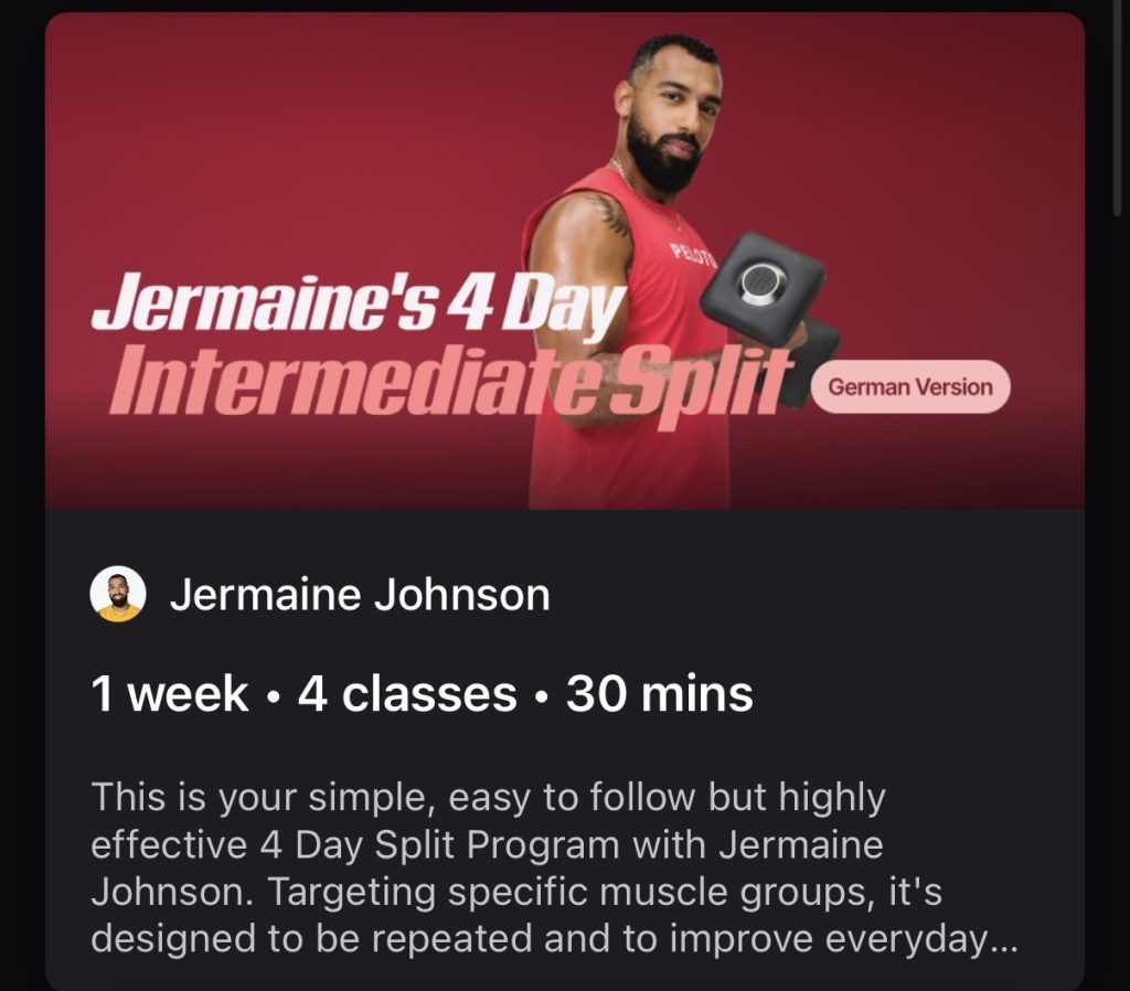Jermaine Johnson holding weights promoting his Peloton multilingual programs now available in German and Spanish