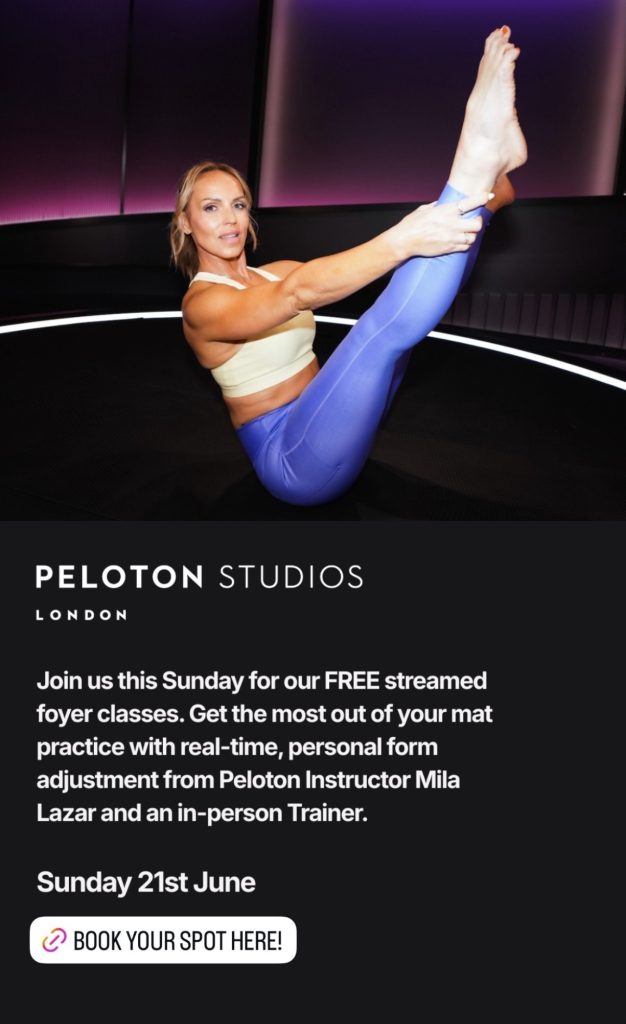 Peloton foyer class at Peloton Studios London with instructor Mila Lazar on June 21