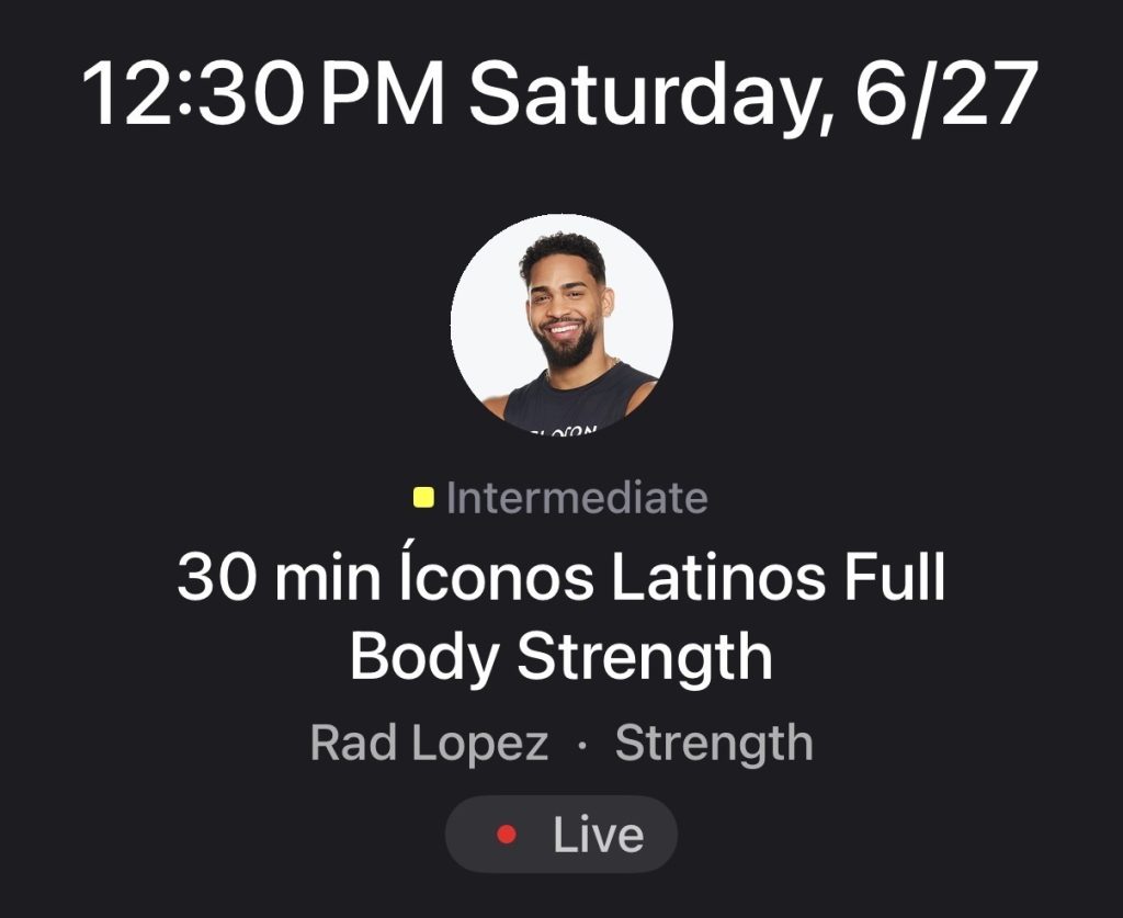 Peloton Íconos Latinos classes: Full Body Strength with Rad Lopez live Saturday June 27