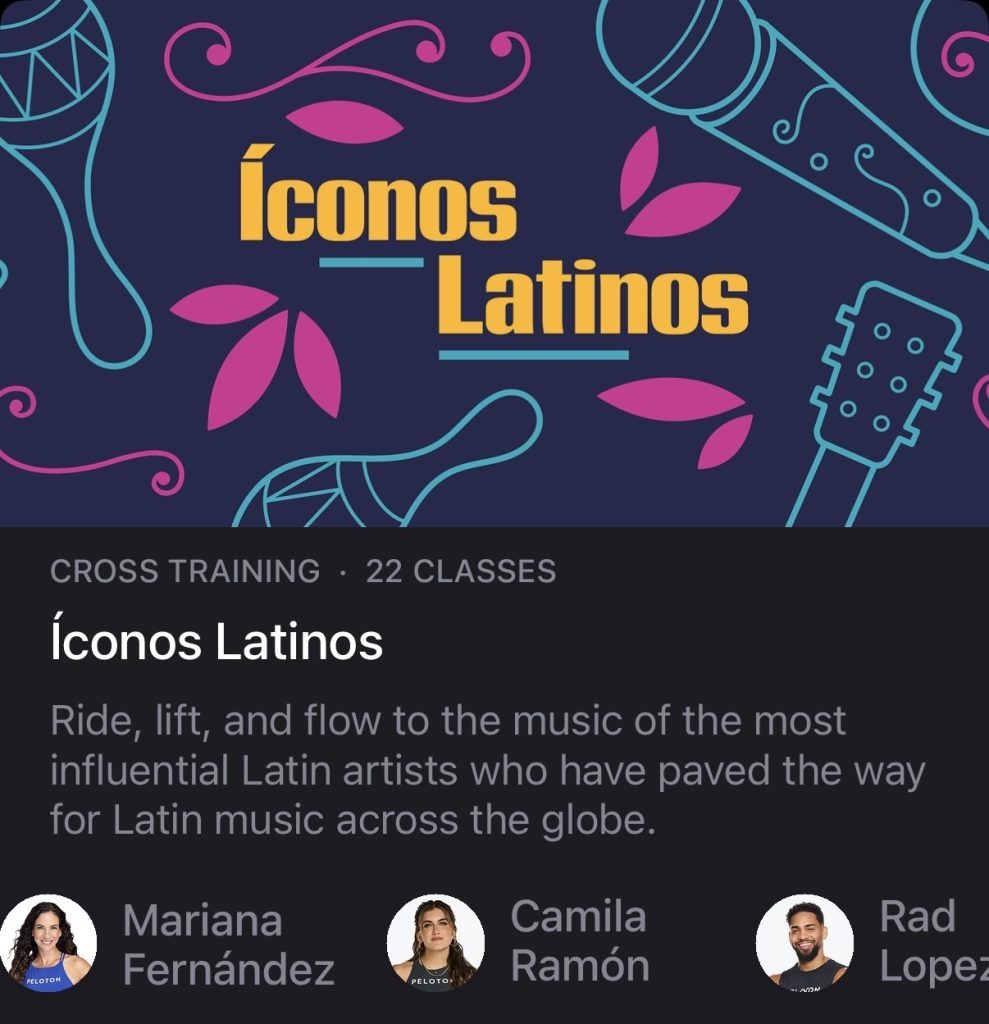 Peloton Íconos Latinos classes collection featuring Mariana Fernández, Camila Ramón, and Rad Lopez