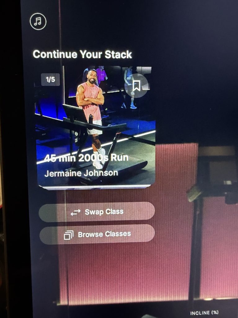 Peloton Stack feature panel showing Swap Class and Browse Classes buttons on post-class screen