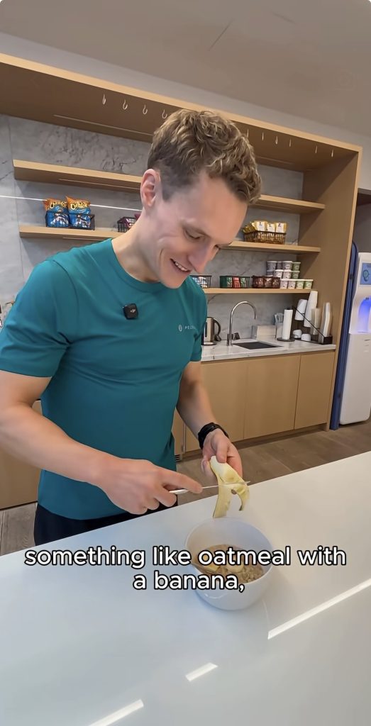 Matt Wilpers prepares oatmeal and banana as part of his pre-run fueling tips