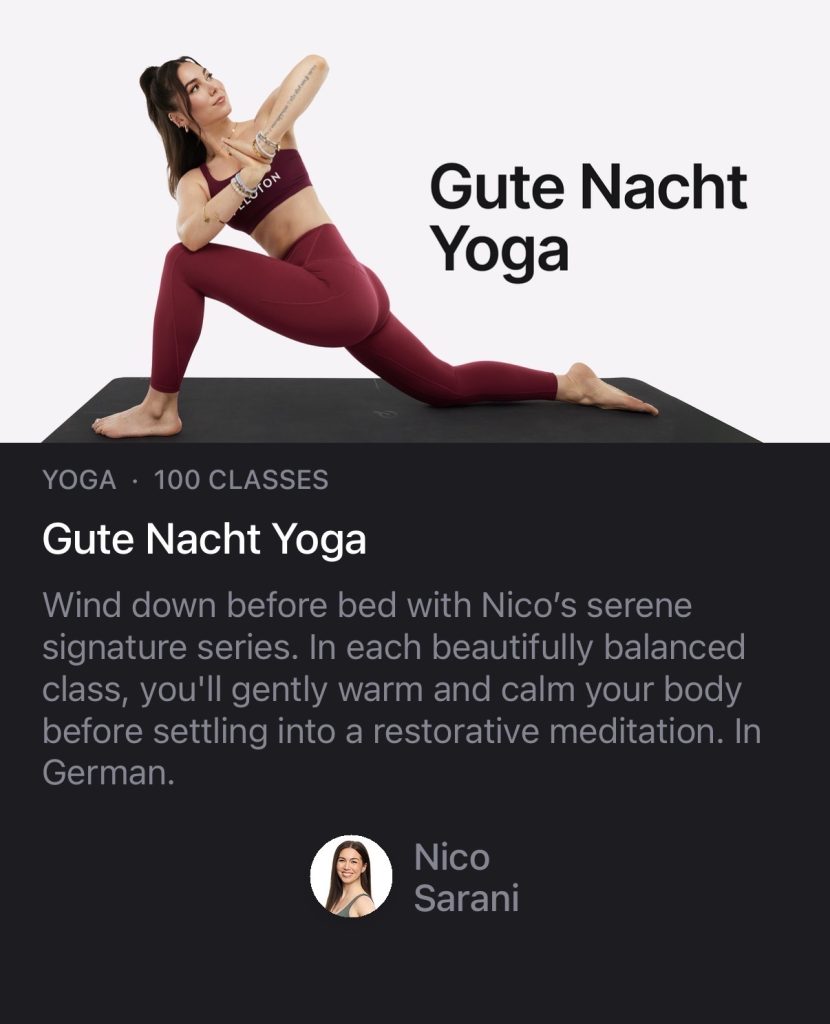 Gute Nacht Yoga Collection card showing Nico Sarani
