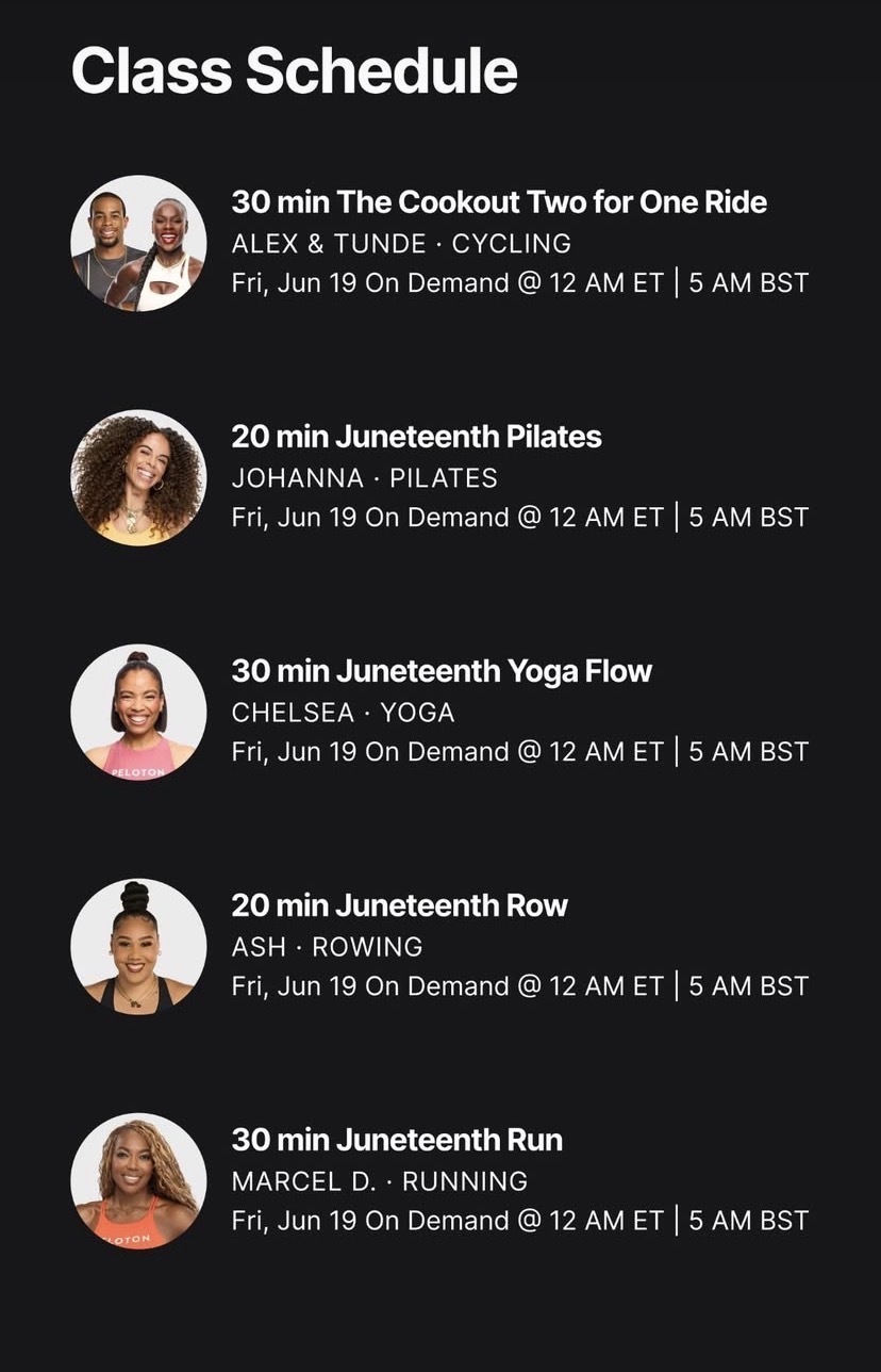 Peloton Juneteenth Classes Schedule