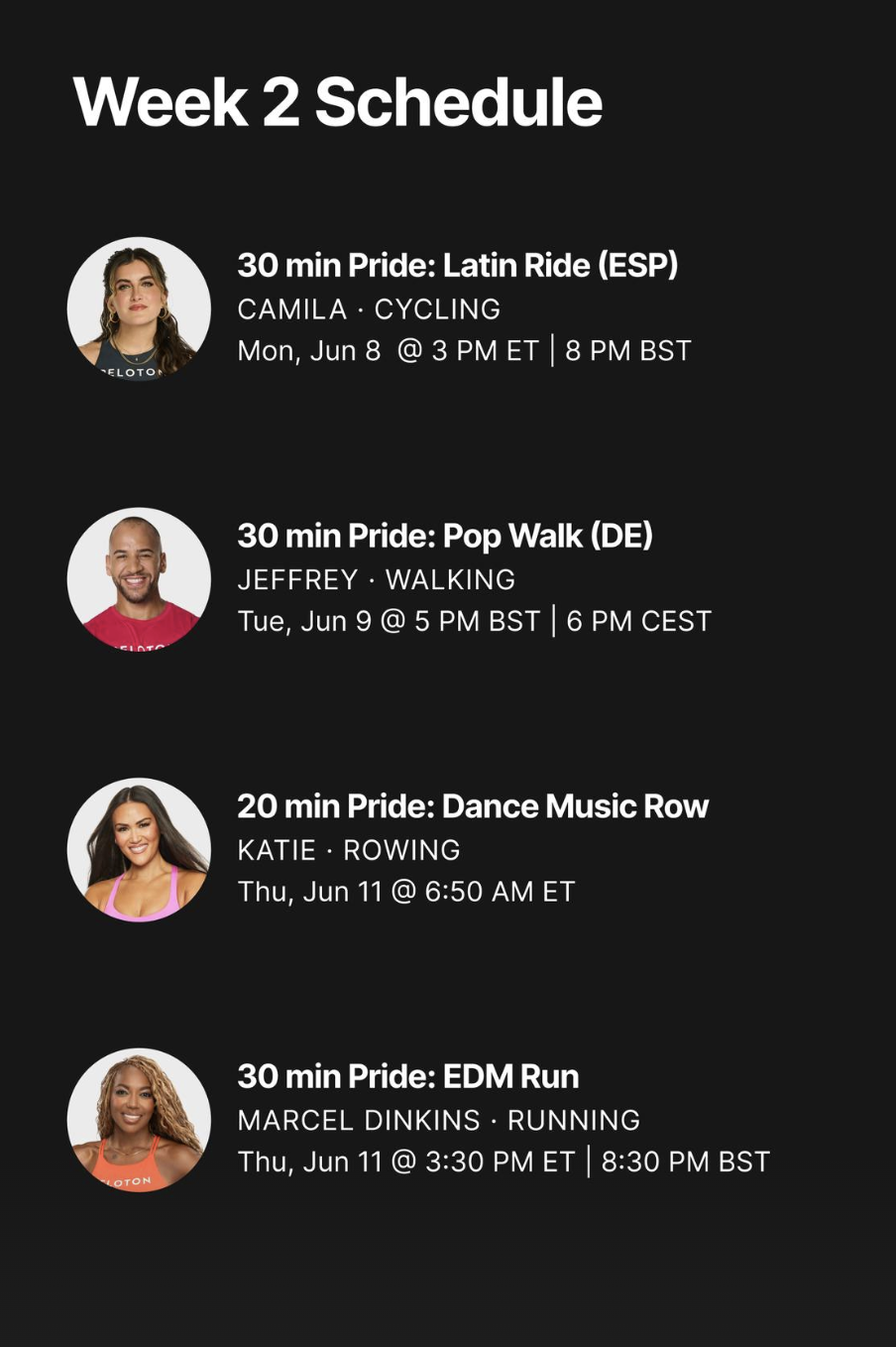 Peloton Pride Week 2 Classes with Camila Ramon, Marcel Dinkins, Katie Wang and Jeffrey McEachern