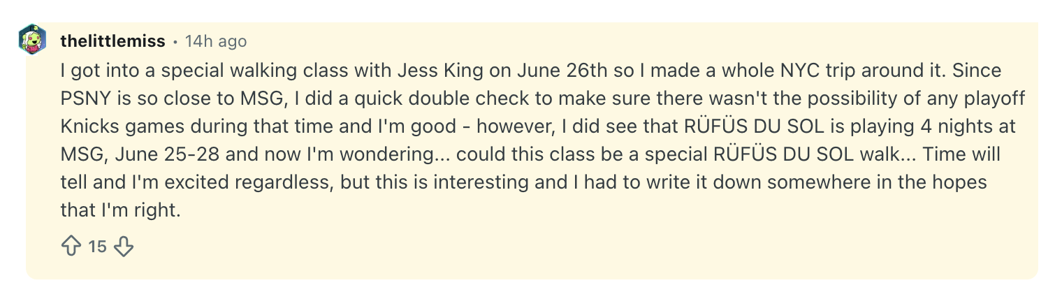 Jess King Peloton Walk Reddit hint RUFUS DU SOL