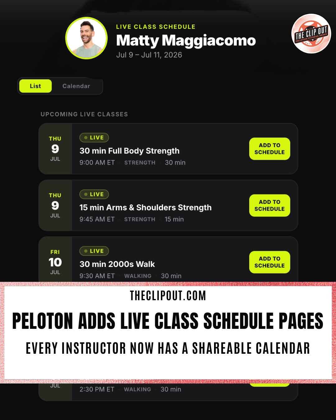 Peloton live class schedule
