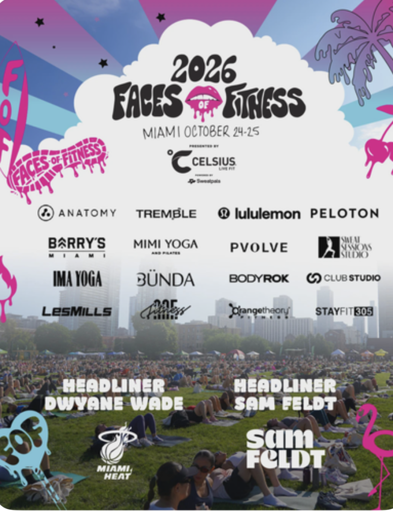 Faces of Fitness Miami promo code festival poster for Miami October 24 and 25
