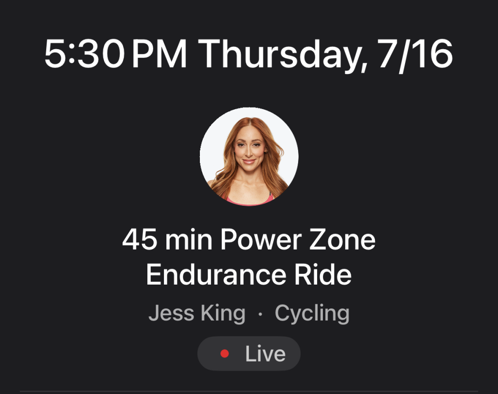 Jess King Power Zone Class on the Peloton schedule