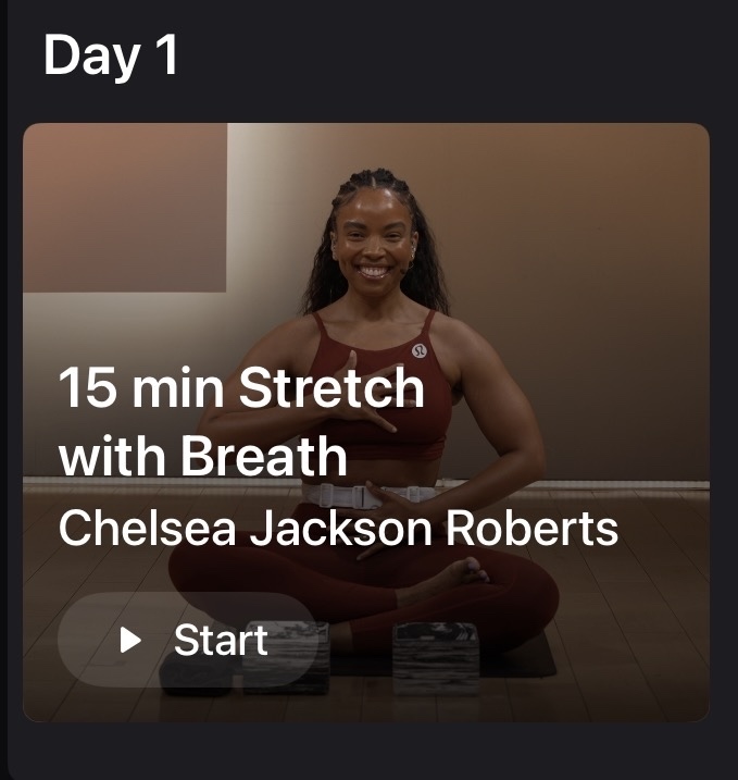 Stretch with Breath Program review lead image of Chelsea Jackson Roberts guiding a stretch and breathwork class