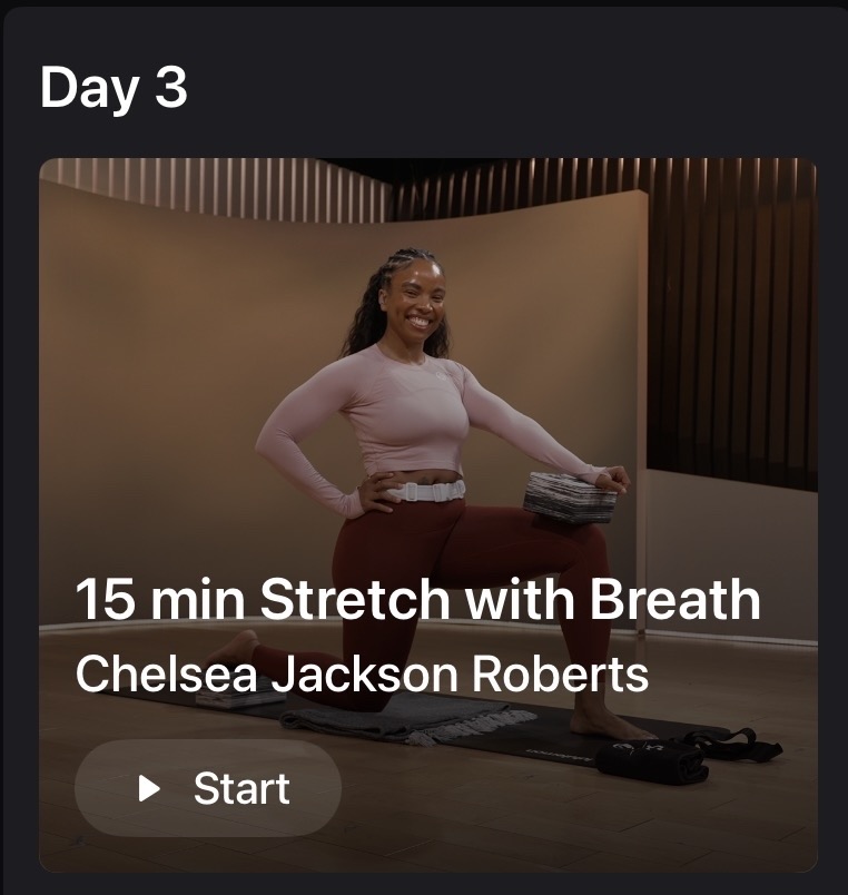 Stretch with Breath Program review lead image of Chelsea Jackson Roberts guiding a stretch and breathwork class