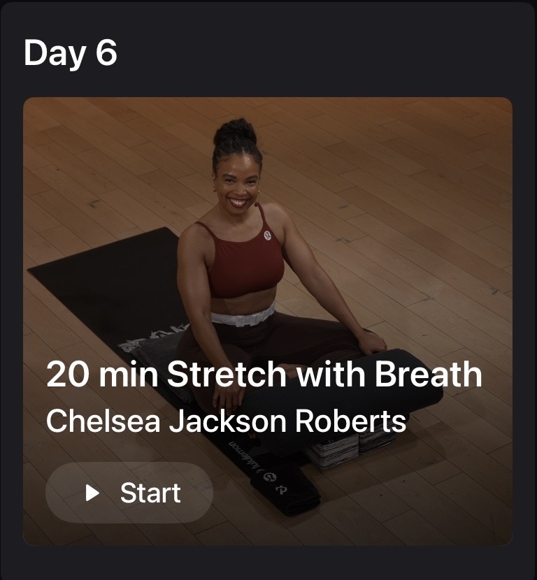 Stretch with Breath Program review lead image of Chelsea Jackson Roberts guiding a stretch and breathwork class
